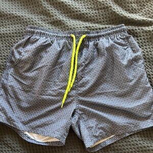 Navy Blue Swim Shorts with Neon Yellow Drawstring